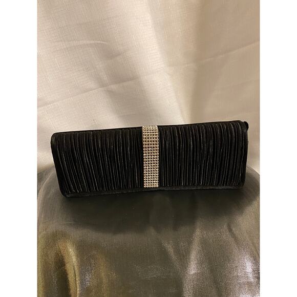 Women's Evening Formal Clutch Bag Purse Black with rhinestones rope strap EUC - Picture 10 of 13
